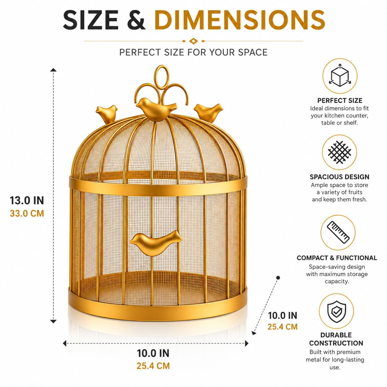 Gold Birdcage Wire Storage Basket AH-141 Moradabad